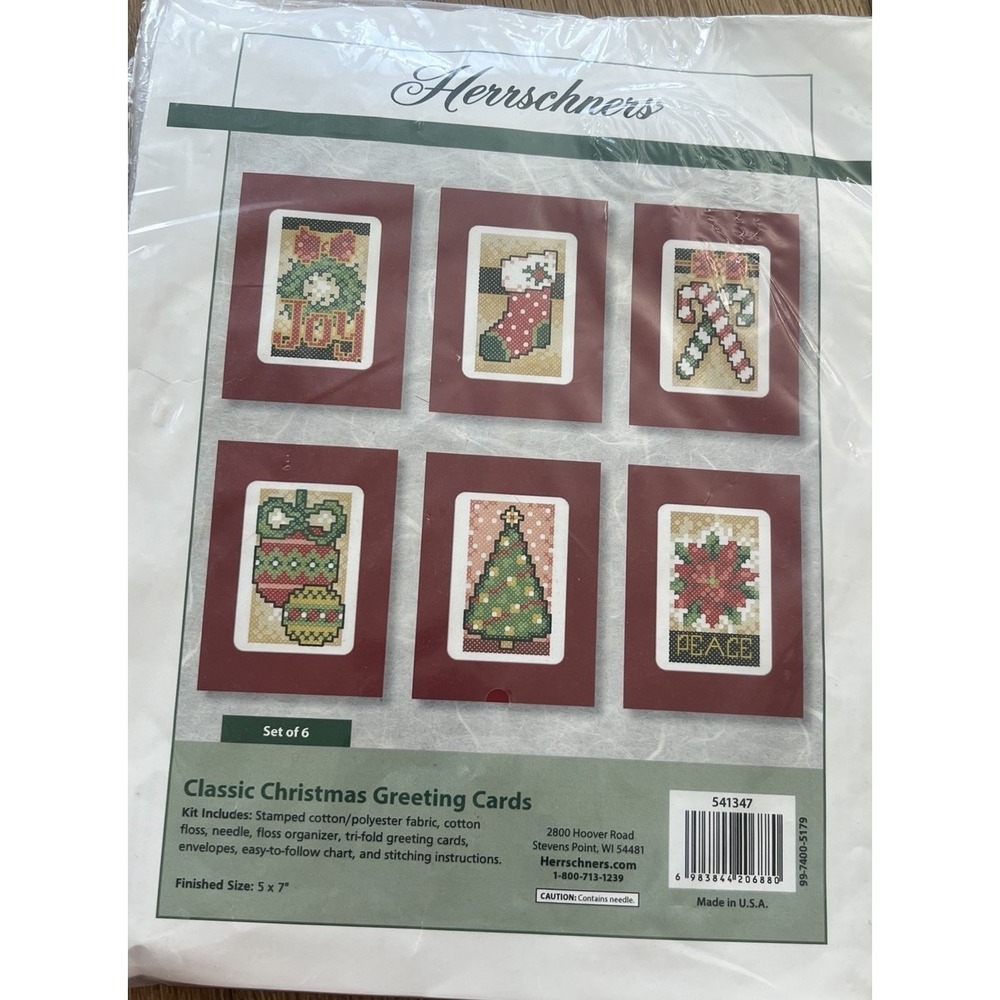 Herrschners Classic Christmas Greeting Cards (6) Kit Stamped Cross Stitch